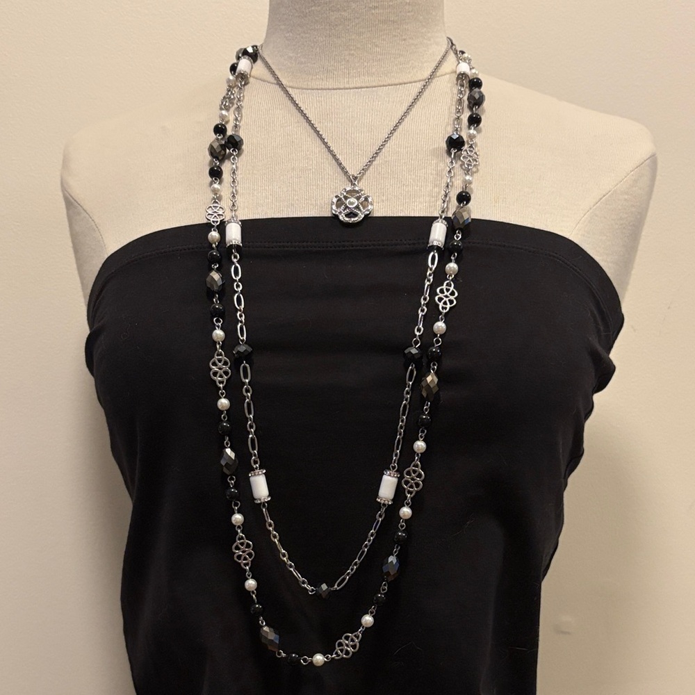 Vintage Lia Sophia MY GIRL three layer necklace, silver tone